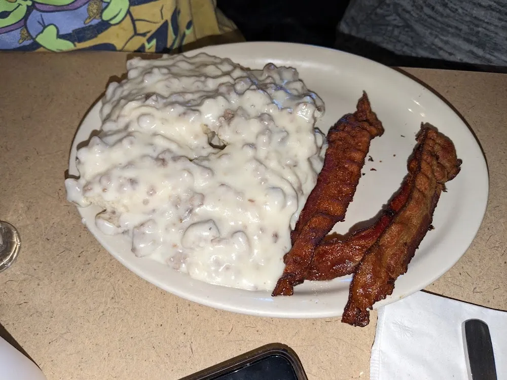 Biscuits and Gravy and Side of Bacon